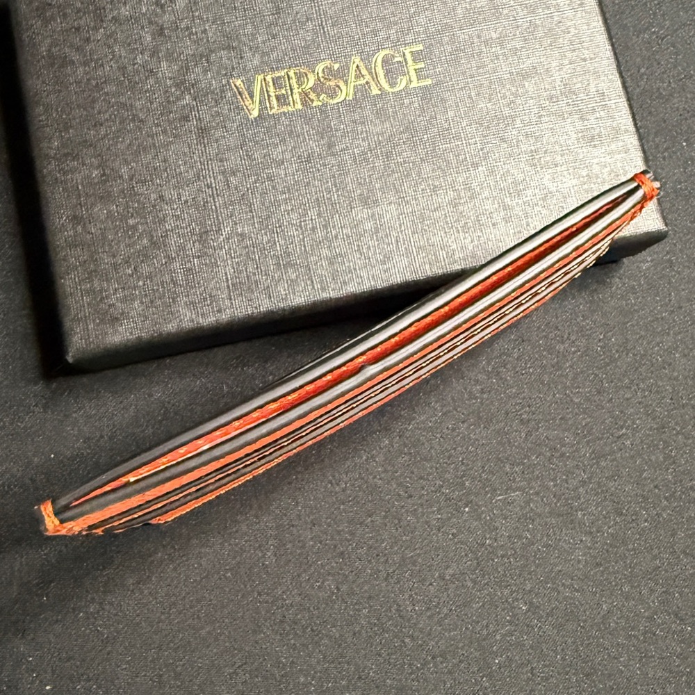 Versace Vibrant Orange Card Holder with Gold Medusa - Picture 4 of 5